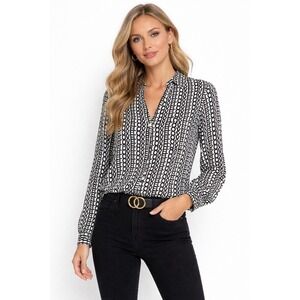 Express The‎ Portofino Shirt Black White LOVE Graphic Print Blouse S P 48-029